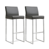 Denmark Grey Performance Vegan Leather and Stainless Steel Barstool - Set of 2 Model: TOV-K3638